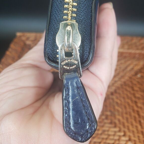 Coach Croc Embossed Leather Accordion Zip Wallet Navy Blue F52654 - Picture 5 of 7